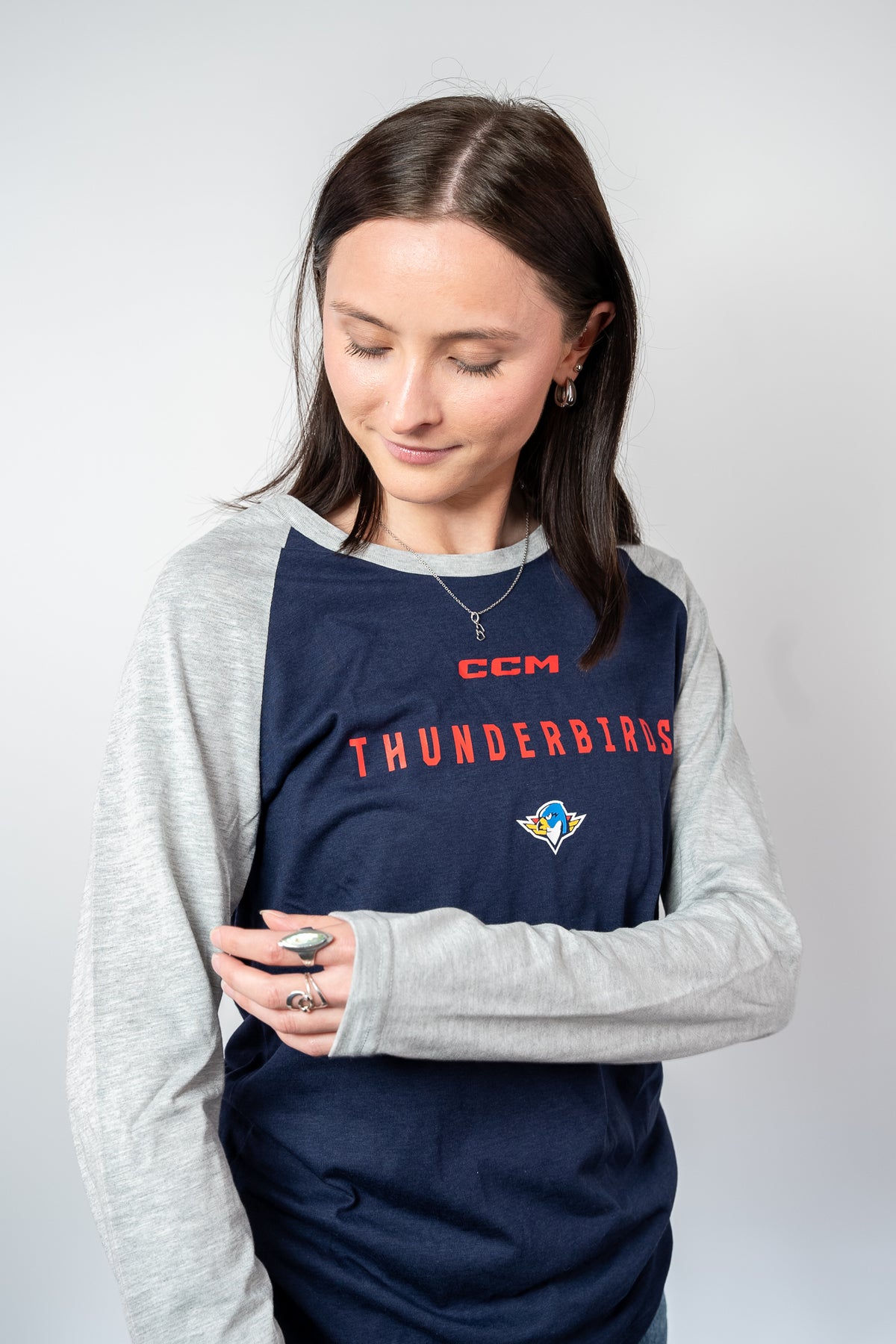 CCM Women's Baseball Tee - Navy w/Grey Sleeves