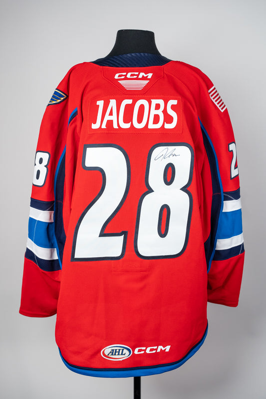 2023-24 Red Jersey - #28 Josh Jacobs - Game Issued & Signed - Size 56