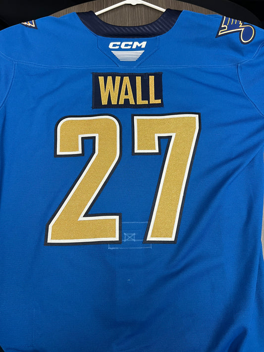 2025-26 Blue Authentic Jersey - #27 Kevin Wall - Game Worn - Size 56 - Set 1/1