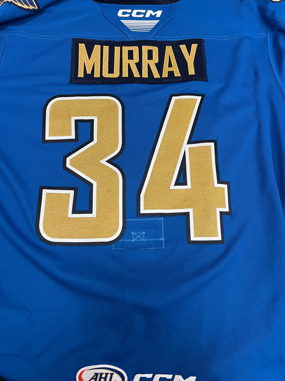 2025-26 Blue Authentic Jersey - #34 Troy Murray - Game Worn - Size 56 - Set 1/1 *Also Worn By Sam Bitten*