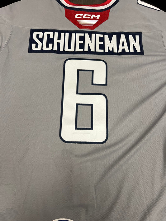 2025-26 Grey 3rd Authentic Jersey - #6 Corey Schueneman - Game Issued - Size 56 - Set 1/1