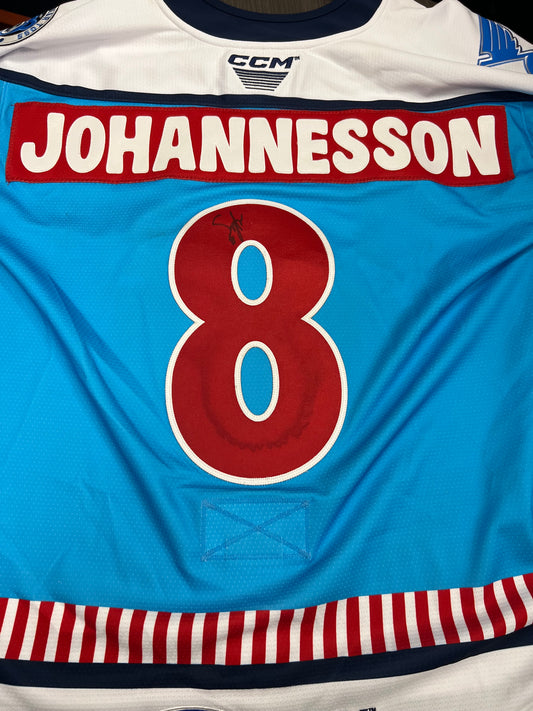 2025-26 Teddy Bear Toss/Santa Boomer Authentic Jersey - #8 Samuel Johannesson - Game Worn & Signed - Size 54 - Set 1/1