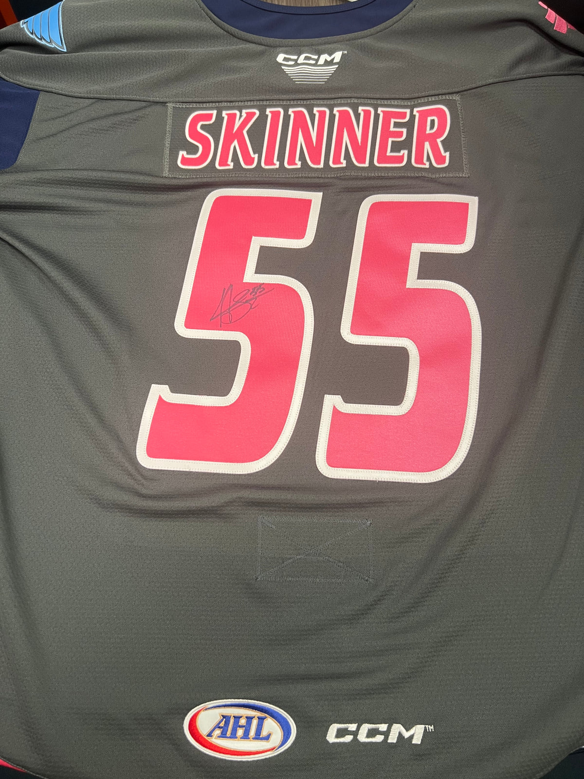 2023-24 Pink in the Rink Authentic Jersey - #55 Hunter Skinner - Game Worn & Signed - Size 56 - Set 1/2