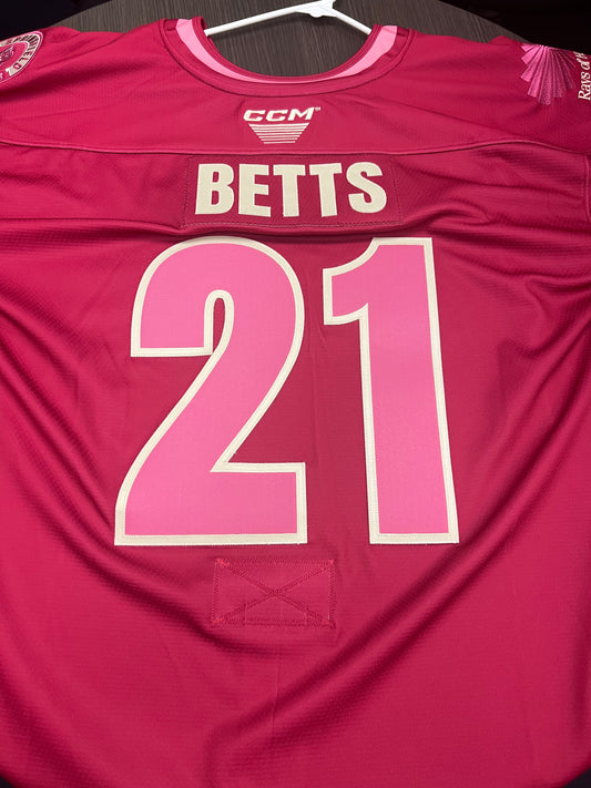 2025-26 Pink in the Rink Authentic Jersey - #21 Kyle Betts - Game Issued - Size 56 - Set 1/1